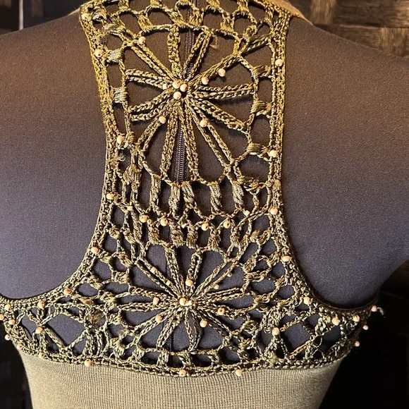 Bebe army green Crochet Halter Top, vintage in EUC. - Picture 9 of 16